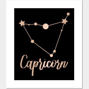 Capricorn Zodiac In Rose Gold - Black Posters and Art